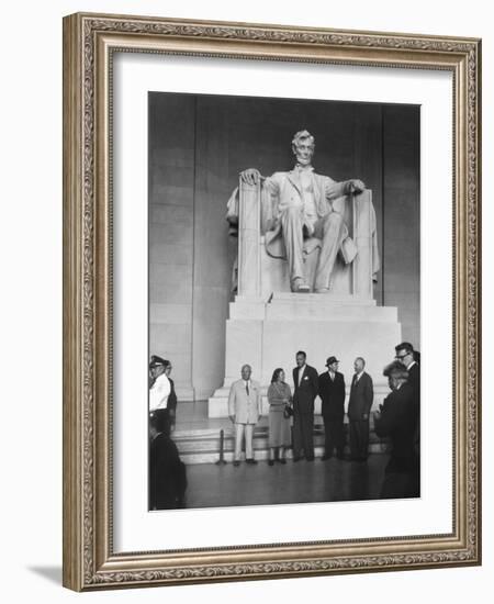 Premier Nikita Khrushchev and Others Beneath the Lincoln Statue in the Lincoln Memorial-null-Framed Photo