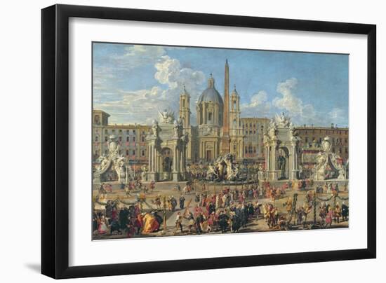 Preparation for Firework Display at Piazza Navona, Rome, to Celebrate the Birth of Dauphin, 1729-Giovanni Paolo Pannini-Framed Giclee Print