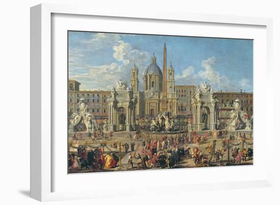 Preparation for Firework Display at Piazza Navona, Rome, to Celebrate the Birth of Dauphin, 1729-Giovanni Paolo Pannini-Framed Giclee Print