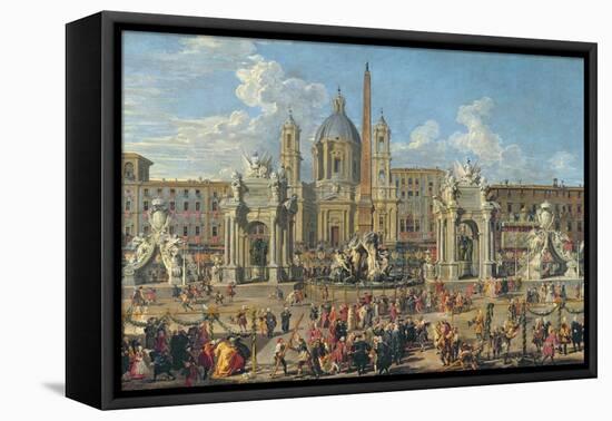 Preparation for Firework Display at Piazza Navona, Rome, to Celebrate the Birth of Dauphin, 1729-Giovanni Paolo Pannini-Framed Premier Image Canvas