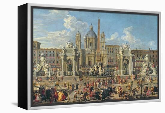 Preparation for Firework Display at Piazza Navona, Rome, to Celebrate the Birth of Dauphin, 1729-Giovanni Paolo Pannini-Framed Premier Image Canvas