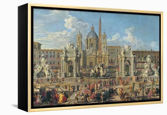 Preparation for Firework Display at Piazza Navona, Rome, to Celebrate the Birth of Dauphin, 1729-Giovanni Paolo Pannini-Framed Premier Image Canvas