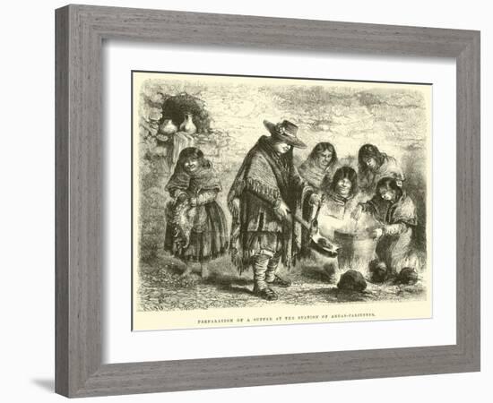 Preparation of a Supper at the Station of Aguas-Calientes-Édouard Riou-Framed Giclee Print