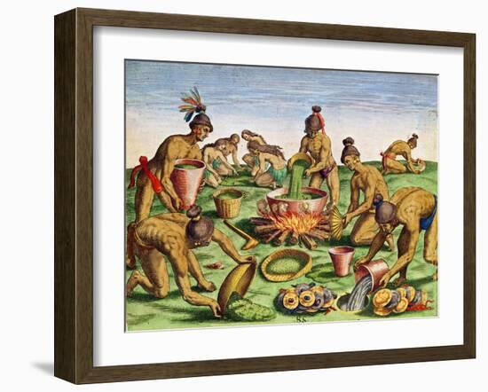 Preparations for a Feast, from "Brevis Narratio..," Engraved by Theodore De Bry (1528-98)-Jacques Le Moyne-Framed Giclee Print