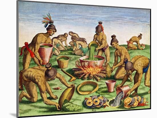 Preparations for a Feast, from "Brevis Narratio..," Engraved by Theodore De Bry (1528-98)-Jacques Le Moyne-Mounted Giclee Print