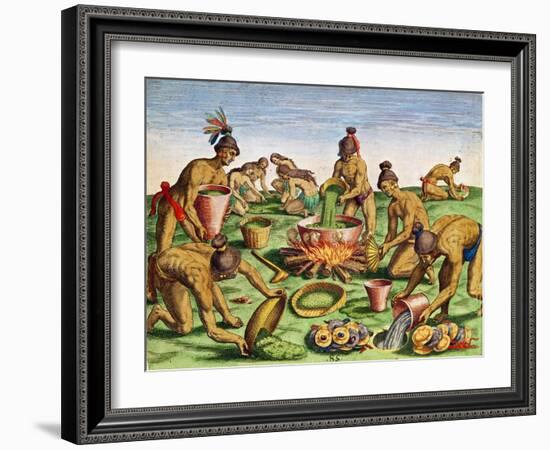 Preparations for a Feast, from "Brevis Narratio..," Engraved by Theodore De Bry (1528-98)-Jacques Le Moyne-Framed Giclee Print