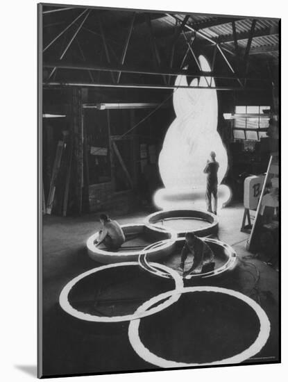 Preparations For the Olympics, Olympic Symbol Being Made in Neon-John Dominis-Mounted Photographic Print