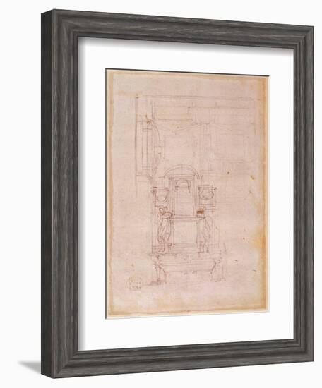 Preparatory Drawing for the Tomb of Pope Julius Ii (1453-1513) (Charcoal on Paper) (Verso)-Michelangelo Buonarroti-Framed Giclee Print