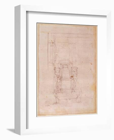 Preparatory Drawing for the Tomb of Pope Julius Ii (1453-1513) (Charcoal on Paper) (Verso)-Michelangelo Buonarroti-Framed Giclee Print