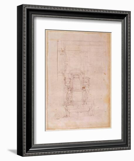 Preparatory Drawing for the Tomb of Pope Julius Ii (1453-1513) (Charcoal on Paper) (Verso)-Michelangelo Buonarroti-Framed Giclee Print