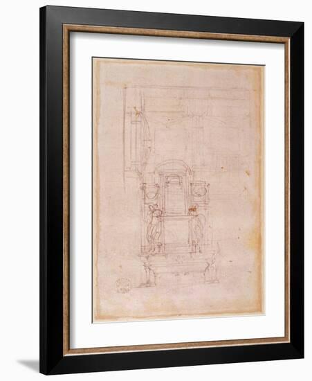 Preparatory Drawing for the Tomb of Pope Julius Ii (1453-1513) (Charcoal on Paper) (Verso)-Michelangelo Buonarroti-Framed Giclee Print