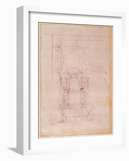 Preparatory Drawing for the Tomb of Pope Julius Ii (1453-1513) (Charcoal on Paper) (Verso)-Michelangelo Buonarroti-Framed Giclee Print