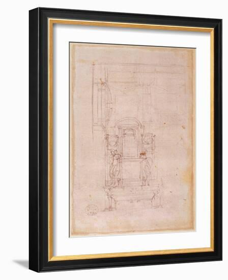 Preparatory Drawing for the Tomb of Pope Julius Ii (1453-1513) (Charcoal on Paper) (Verso)-Michelangelo Buonarroti-Framed Giclee Print