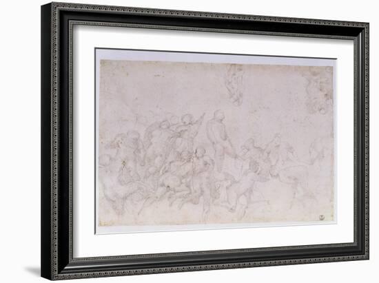 Preparatory Sketch for the "Battle of the Cascina" and Two Additional Sketches-Michelangelo Buonarroti-Framed Giclee Print