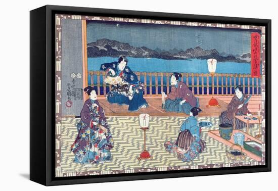 Preparing Fish (Colour Woodcut)-Japanese-Framed Premier Image Canvas
