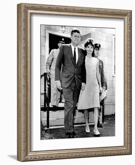 Pres and Jacqueline Kennedy Walk Hand-In-Hand after Death of Infant Son, Patrick Bouvier Kennedy-null-Framed Photo