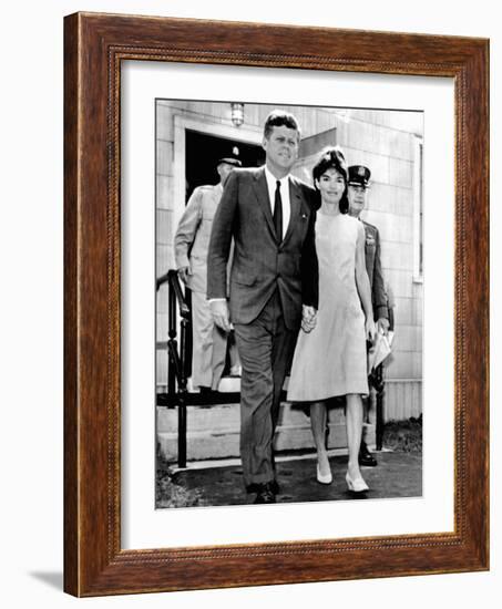 Pres and Jacqueline Kennedy Walk Hand-In-Hand after Death of Infant Son, Patrick Bouvier Kennedy-null-Framed Photo