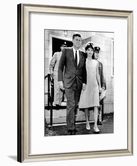 Pres and Jacqueline Kennedy Walk Hand-In-Hand after Death of Infant Son, Patrick Bouvier Kennedy-null-Framed Photo