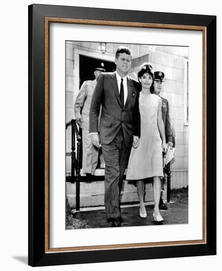 Pres and Jacqueline Kennedy Walk Hand-In-Hand after Death of Infant Son, Patrick Bouvier Kennedy-null-Framed Photo