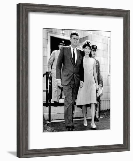 Pres and Jacqueline Kennedy Walk Hand-In-Hand after Death of Infant Son, Patrick Bouvier Kennedy-null-Framed Photo