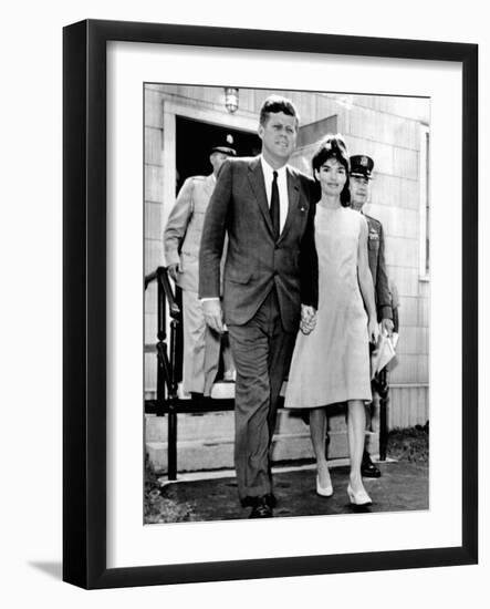 Pres and Jacqueline Kennedy Walk Hand-In-Hand after Death of Infant Son, Patrick Bouvier Kennedy-null-Framed Photo