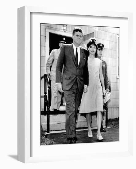 Pres and Jacqueline Kennedy Walk Hand-In-Hand after Death of Infant Son, Patrick Bouvier Kennedy-null-Framed Photo