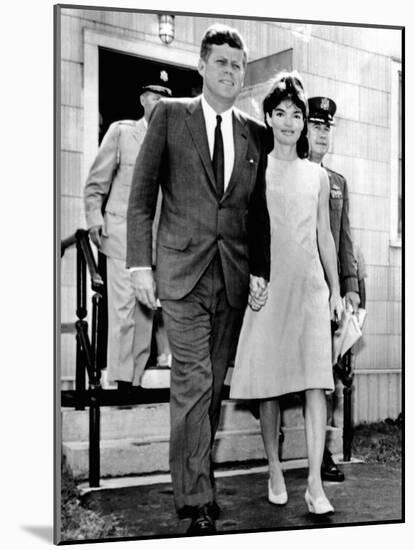 Pres and Jacqueline Kennedy Walk Hand-In-Hand after Death of Infant Son, Patrick Bouvier Kennedy-null-Mounted Photo