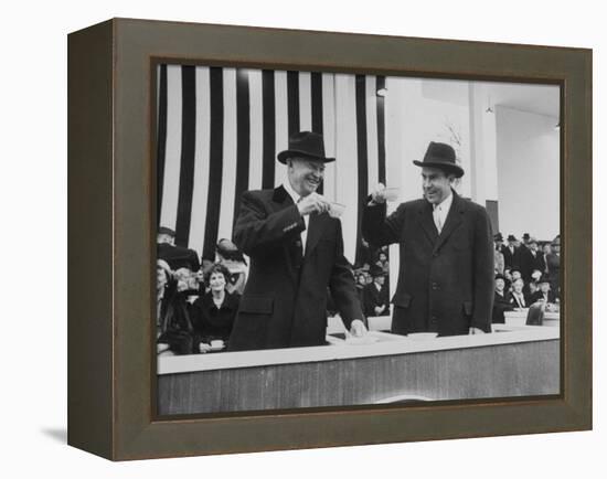 Pres. Dwight D. Eisenhower and Vice Pres. Richard M. Nixon on Inauguration Day-Ed Clark-Framed Premier Image Canvas