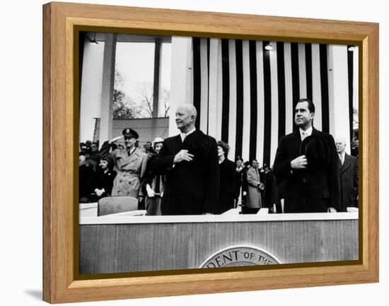 Pres. Dwight D. Eisenhower and Vice Pres. Richard M. Nixon, Watching the Inauguration Parade-Ed Clark-Framed Premier Image Canvas