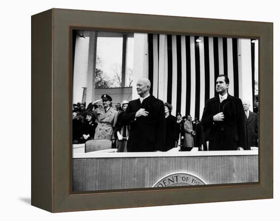 Pres. Dwight D. Eisenhower and Vice Pres. Richard M. Nixon, Watching the Inauguration Parade-Ed Clark-Framed Premier Image Canvas