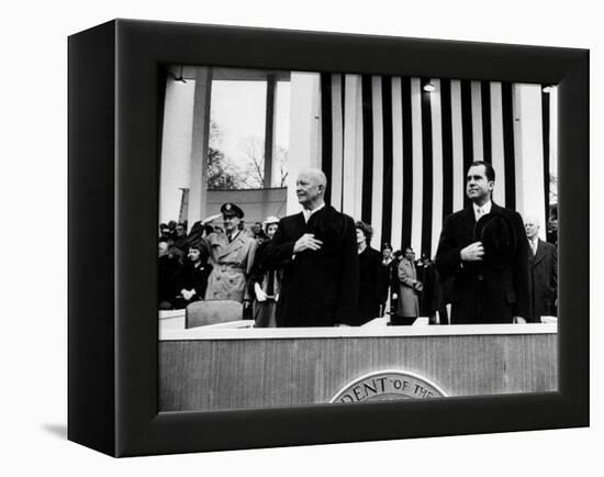 Pres. Dwight D. Eisenhower and Vice Pres. Richard M. Nixon, Watching the Inauguration Parade-Ed Clark-Framed Premier Image Canvas