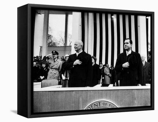 Pres. Dwight D. Eisenhower and Vice Pres. Richard M. Nixon, Watching the Inauguration Parade-Ed Clark-Framed Premier Image Canvas