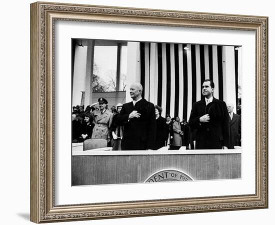 Pres. Dwight D. Eisenhower and Vice Pres. Richard M. Nixon, Watching the Inauguration Parade-Ed Clark-Framed Photographic Print