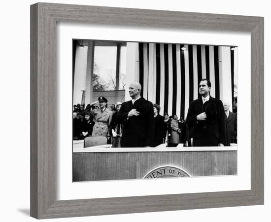 Pres. Dwight D. Eisenhower and Vice Pres. Richard M. Nixon, Watching the Inauguration Parade-Ed Clark-Framed Photographic Print