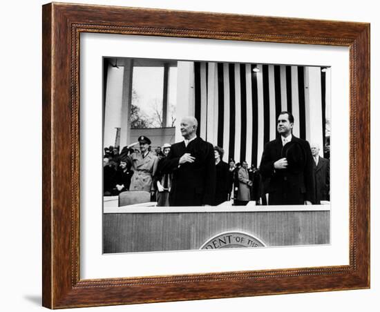 Pres. Dwight D. Eisenhower and Vice Pres. Richard M. Nixon, Watching the Inauguration Parade-Ed Clark-Framed Photographic Print