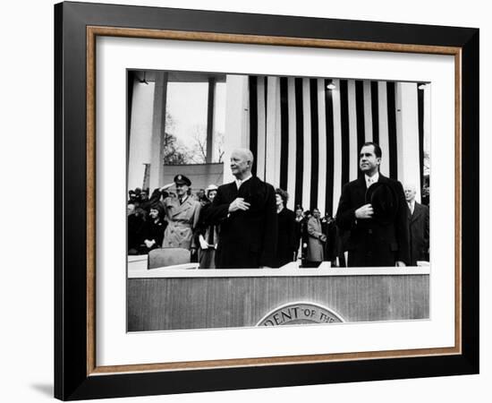 Pres. Dwight D. Eisenhower and Vice Pres. Richard M. Nixon, Watching the Inauguration Parade-Ed Clark-Framed Photographic Print
