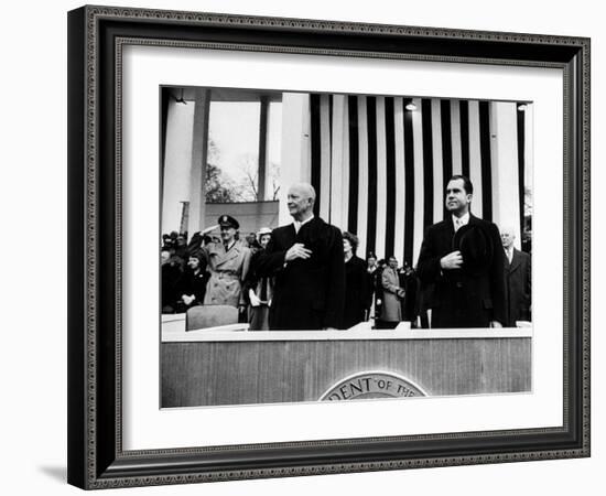 Pres. Dwight D. Eisenhower and Vice Pres. Richard M. Nixon, Watching the Inauguration Parade-Ed Clark-Framed Photographic Print