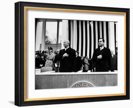 Pres. Dwight D. Eisenhower and Vice Pres. Richard M. Nixon, Watching the Inauguration Parade-Ed Clark-Framed Photographic Print