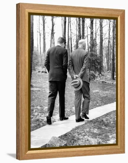 Pres Dwight Eisenhower and John Kennedy after Failed Bay of Pigs Invasion, Camp David, Apr 22, 1961-null-Framed Stretched Canvas