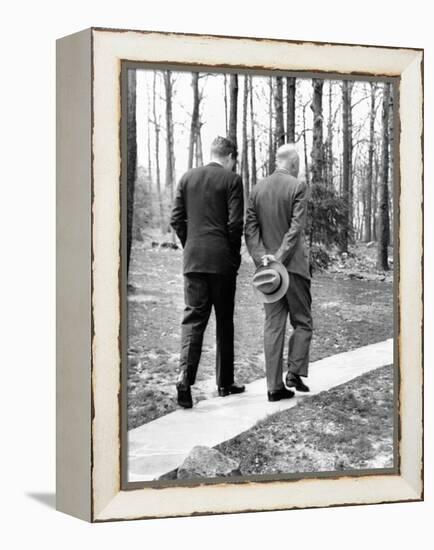 Pres Dwight Eisenhower and John Kennedy after Failed Bay of Pigs Invasion, Camp David, Apr 22, 1961-null-Framed Stretched Canvas