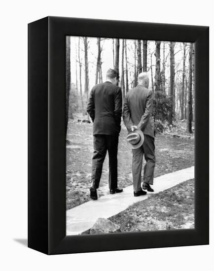 Pres Dwight Eisenhower and John Kennedy after Failed Bay of Pigs Invasion, Camp David, Apr 22, 1961-null-Framed Stretched Canvas