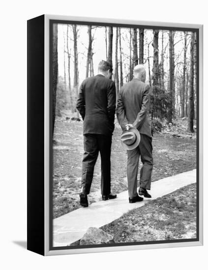 Pres Dwight Eisenhower and John Kennedy after Failed Bay of Pigs Invasion, Camp David, Apr 22, 1961-null-Framed Stretched Canvas