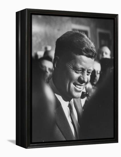 Pres.-Elect John F. Kennedy, on Announcement of Birth of His Son, at Home in Georgetown-null-Framed Premier Image Canvas