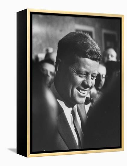 Pres.-Elect John F. Kennedy, on Announcement of Birth of His Son, at Home in Georgetown-null-Framed Premier Image Canvas