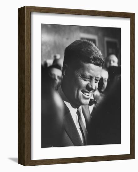 Pres.-Elect John F. Kennedy, on Announcement of Birth of His Son, at Home in Georgetown-null-Framed Photographic Print
