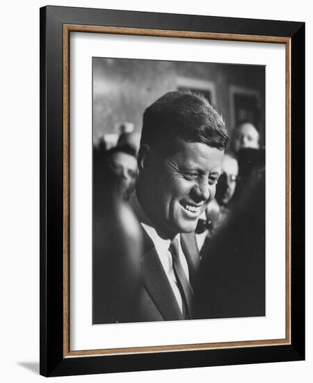 Pres.-Elect John F. Kennedy, on Announcement of Birth of His Son, at Home in Georgetown-null-Framed Photographic Print