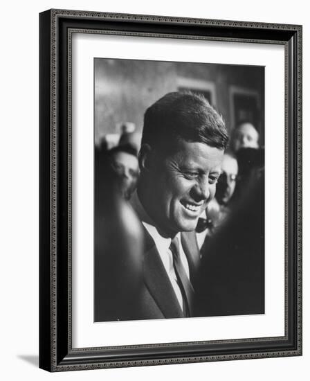 Pres.-Elect John F. Kennedy, on Announcement of Birth of His Son, at Home in Georgetown-null-Framed Photographic Print