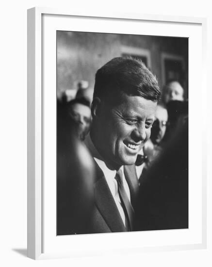 Pres.-Elect John F. Kennedy, on Announcement of Birth of His Son, at Home in Georgetown-null-Framed Photographic Print