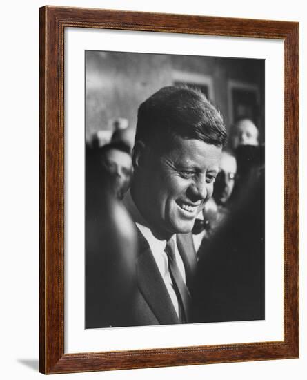 Pres.-Elect John F. Kennedy, on Announcement of Birth of His Son, at Home in Georgetown-null-Framed Photographic Print