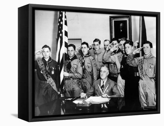 Pres Franklin Roosevelt and Honor Scouts on 27th Anniversary of Boy Scouts Founding, Feb 8, 1937-null-Framed Stretched Canvas